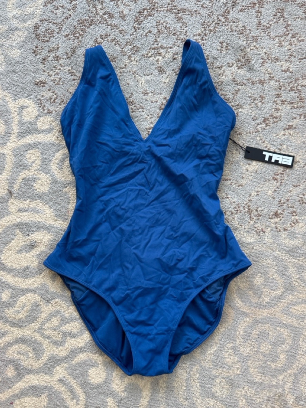 TA3 Plungey Snatched Waist Tie Up Back Swimsuit Navy XL Short